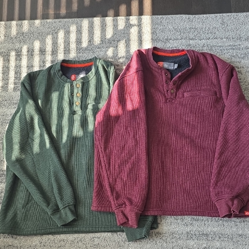 Men's Green and Burgundy Henley Sweater Set
